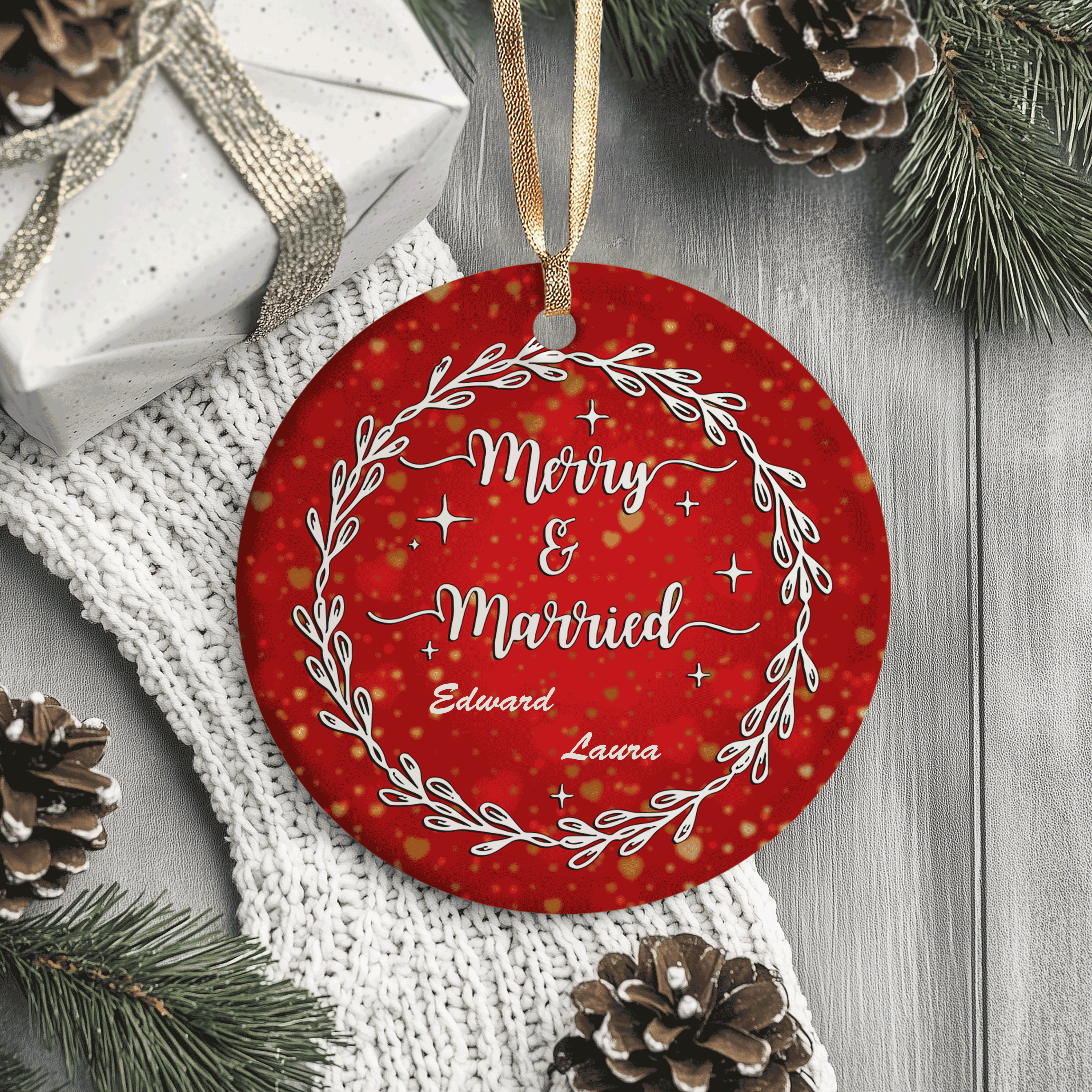 Merry & Married Christmas | Celebrate Your First Married Christmas with Love | Ceramic Ornament